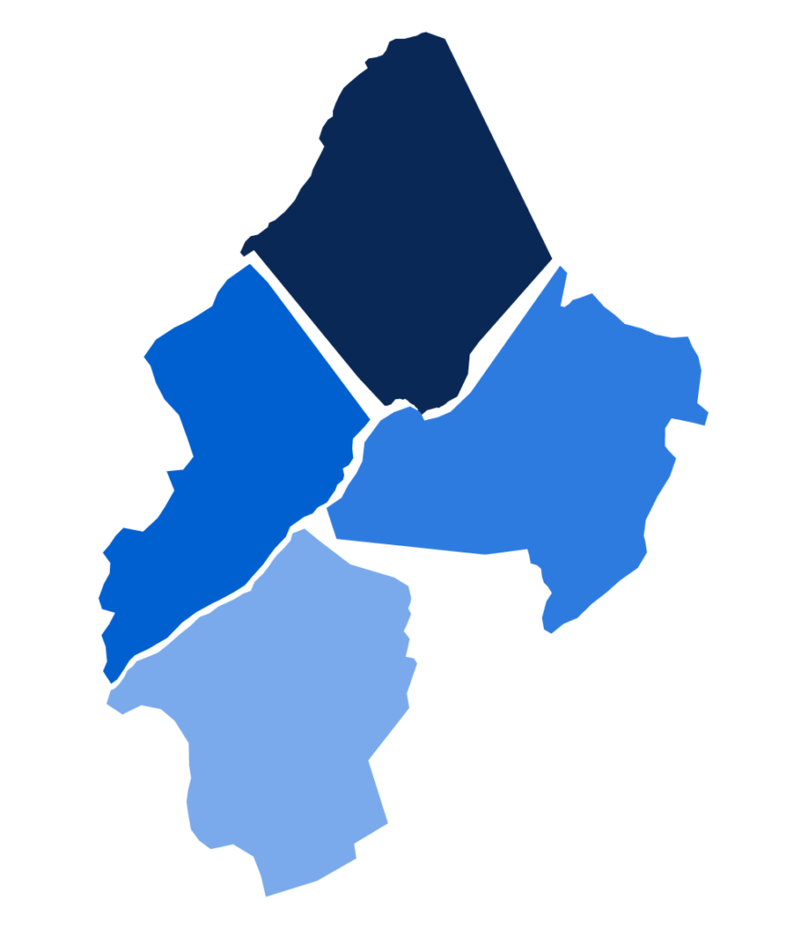 Map of New Jersey highlighting Warren, Hunterdon, Morris and Sussex Counties, the service area of Colaluce Well & Pump, with Washington NJ marked